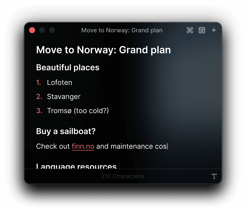 Raycast Notes floating window with idea scratchpad